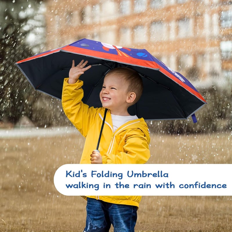 Decalsweet Kids Folding Umbrella Auto Open/Close Anti-rebound Safe Design UV Resistant Automatic Children Travel Umbrellas 8 Rib Reinforced Canopy 360° Reflective Strip Lightweight Cute Umbrella for Girls & Boys - Image 3